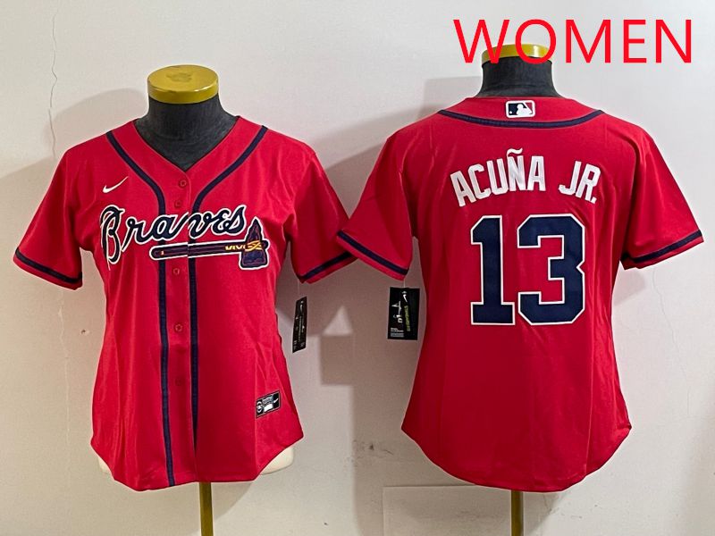 Women Atlanta Braves #13 Acuna jr Red Game 2025 Nike MLB Jersey style 1
